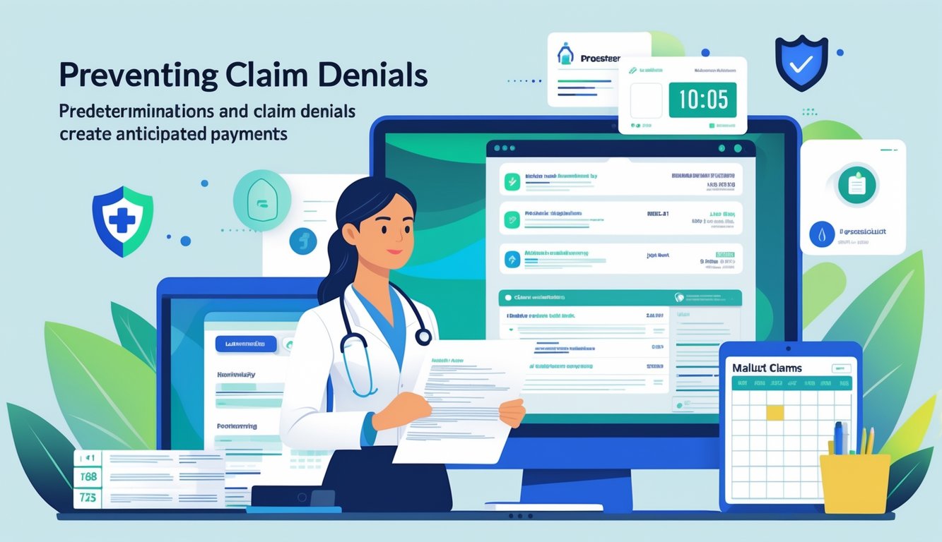 A healthcare administrator reviewing medical claims and insurance information on screens and documents in a modern office setting.