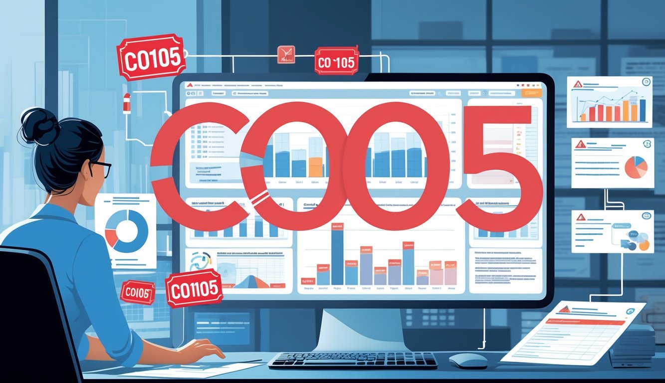 An office scene showing a claims processor working at a computer with charts and warning icons representing tax withholding denial impacting claims processing.